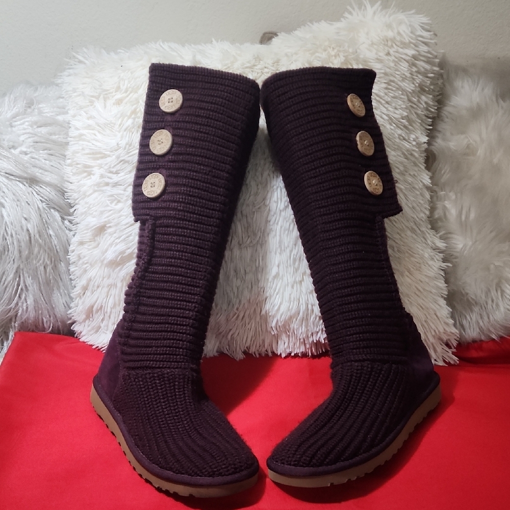 UGG Cardy Women's Over the Knee Knit Boots - Burgundy Red
